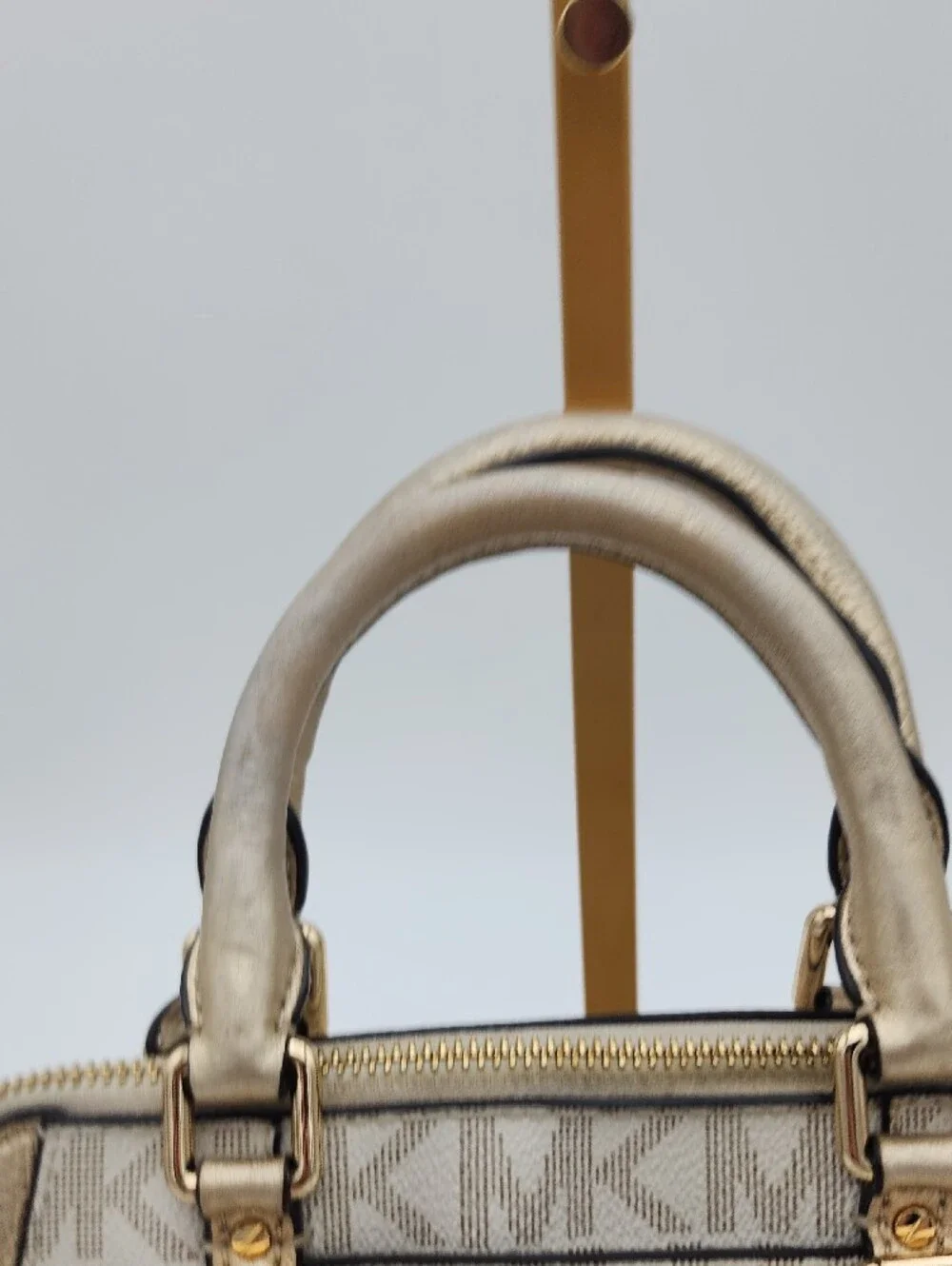 Michael Kors Metallic Gold Logo Satchel with Beige Paneling